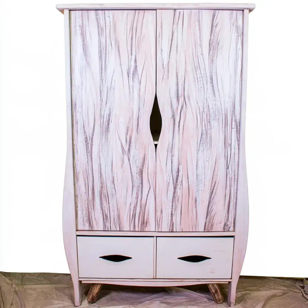 Armario con puertas de dibujo veteado y cajones inferiores - rosa/blanco