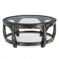 Mesa de centro redonda con tablero transparente - gris/marrón