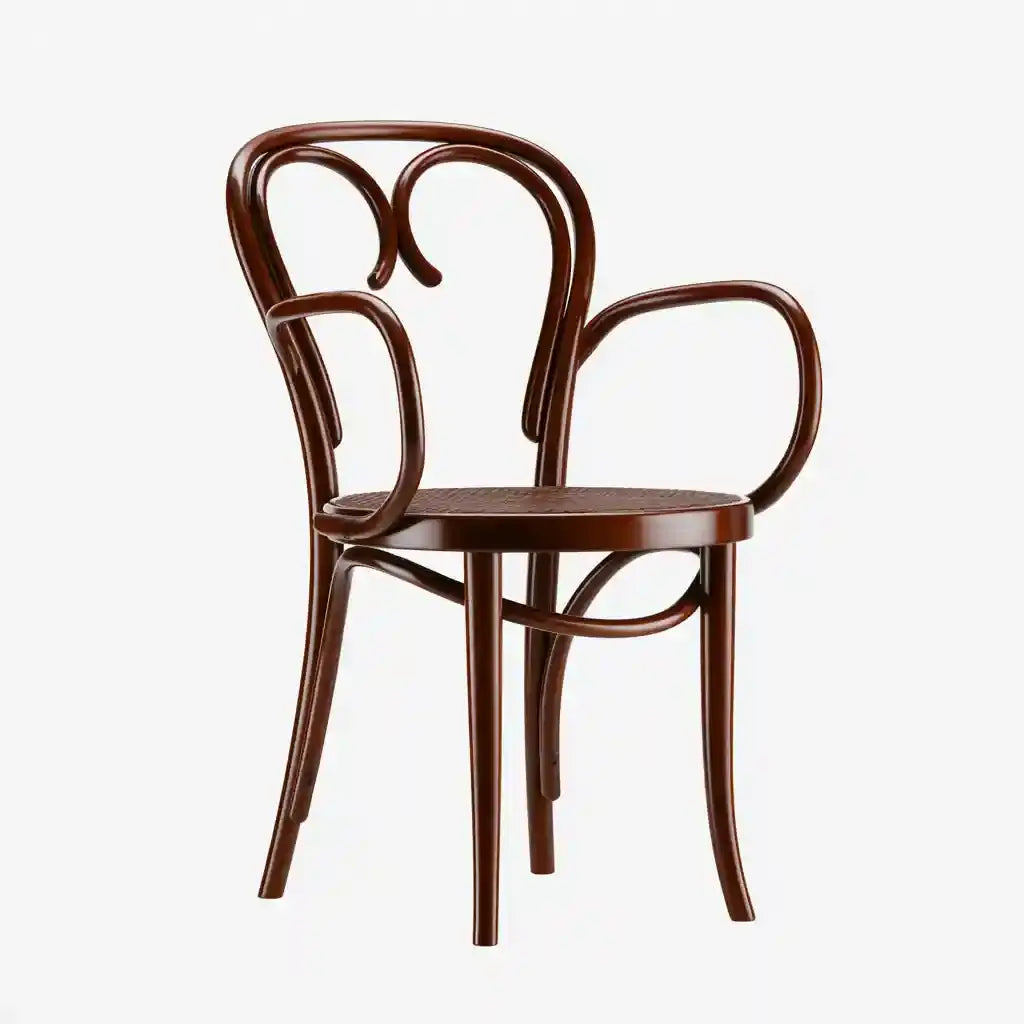 Silla con brazos curvos y respaldo ornamental - marrón