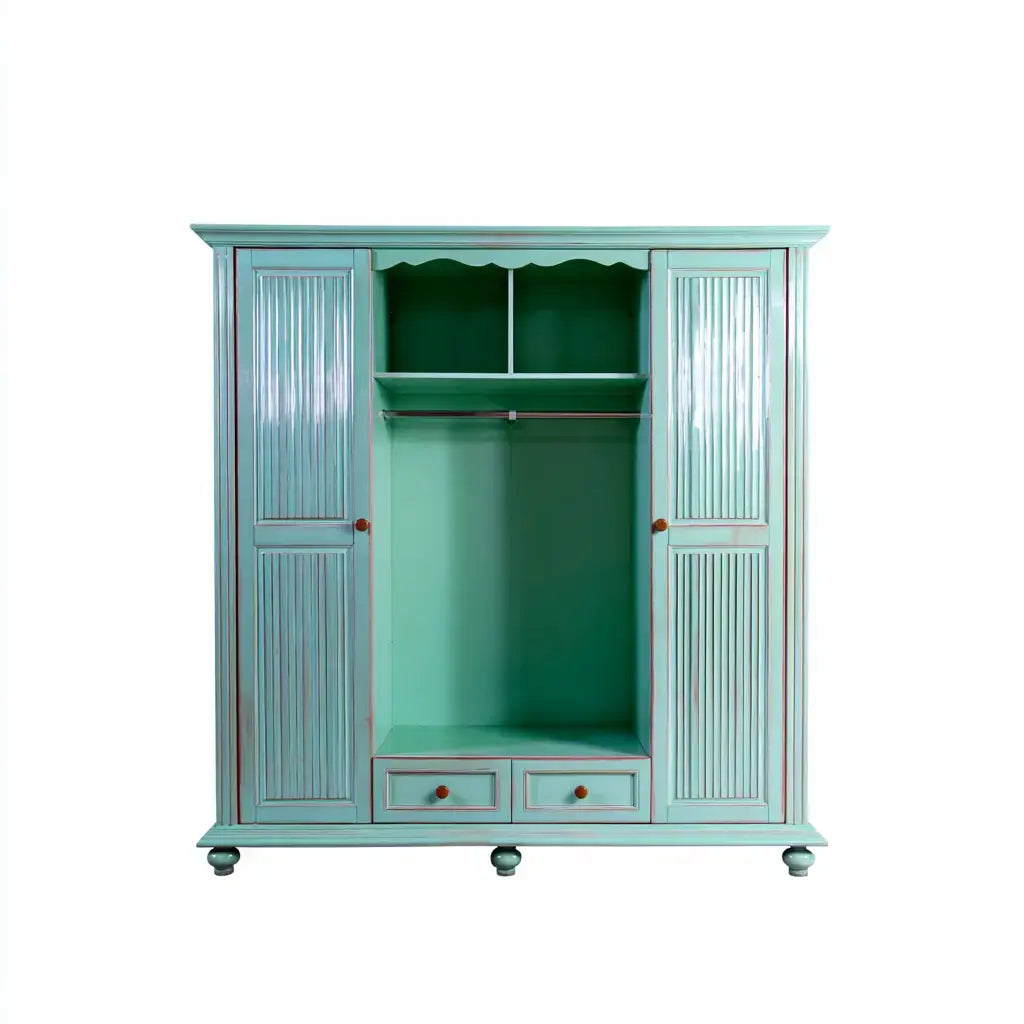 Armario con puertas estriadas y hueco central - turquesa