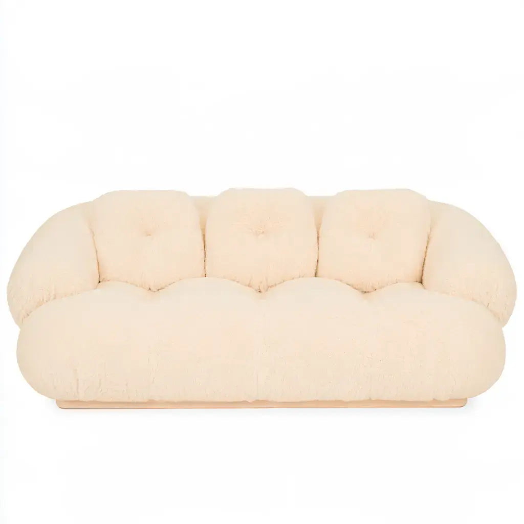 Sofá con contorno abombado y respaldo segmentado - beige
