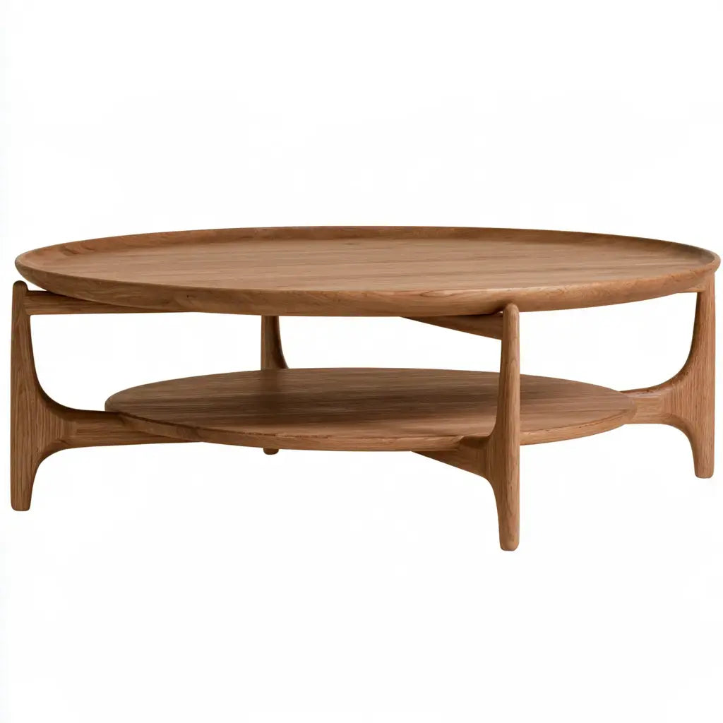 Mesa de centro ovalada con estante inferior - marrón