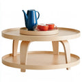 Mesa de centro redonda con borde y estante - beige