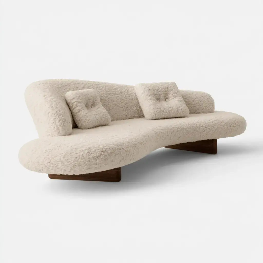 Sofá con asiento ondulado y respaldo bajo - beige